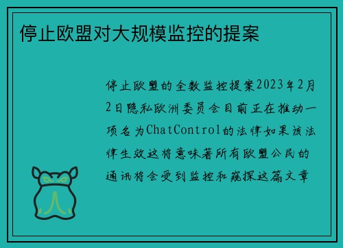停止欧盟对大规模监控的提案 